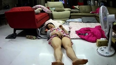 Asian Mothers Languid Masturbation On The Floor