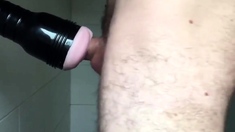 Shower mounted fleshlight fuck cum inside