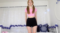 Amateur redhead masturbates then gives a blowjob