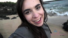 Lovely Amateur teen brunette masturbating outdoor