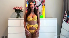 Stacked brunette goes solo toys and masturbation