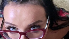 Big tit brunette sucks a big cock blowjob POV