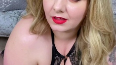 Tattooed blonde milf with big boobs sucks huge pecker