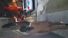 Blonde Amateur Takes Facial Outdoors In Public