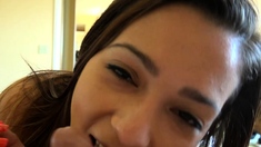 Hot POV homemade blowjob with brunette girlfriend