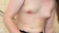 Tiny small tits shemale gets stuffed