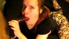 Hot redhead riding two big cocks