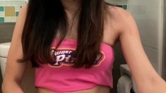 Tiny small tits shemale gets stuffed