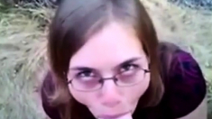 Nerdy Chick Sucks A Big White Dick In The Great Outdoors