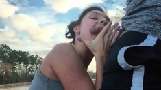 Gf Giving Amazing Head, Sucks And Swallows In Outside