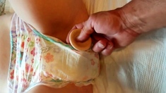 Boy and girl in wet goodnites diapers plat with a dildo sex