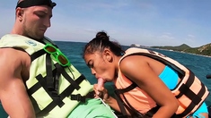 Thai teen giving blowjob on a jet ski